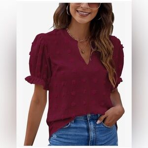 NWT Women's Ruffled Sleeve Top - Burgandy